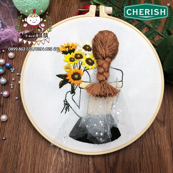 Kit thêu tay trang trí DIY Bộ Kit thêu Cherish cô gái xinh đẹp, Kit tập thêu Girlfrend Bách hóa Na na Handmade