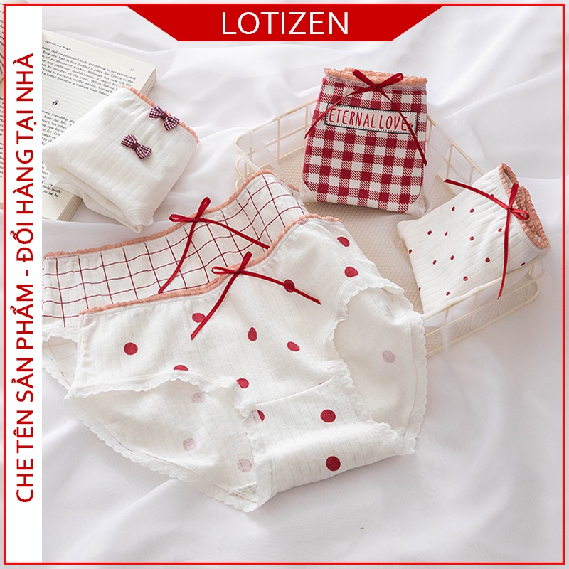 Quần lót nữ cute combo 5 quần cotton đính nơ đỏ 311