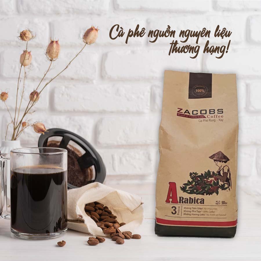 Cà phê nguyên chất Arabica Cầu Đất Zacobs rang mộc pha máy, pha phin 500gr