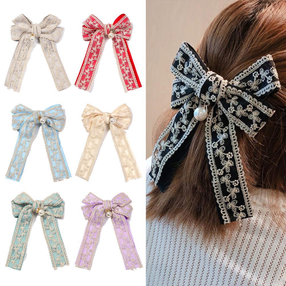 Kẹp Tóc Hình Nơ Phối Ren Hoa Hồng Lớn Thời Trang Hàn Quốc Cho Nữ