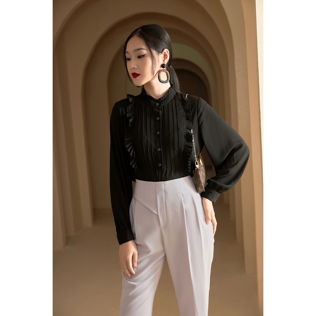 [Mã WABRM50 giảm 15% đơn 99k] Áo sơmi dai tay viền bèo xếp ly 20Again ASA0808 | BigBuy360 - bigbuy360.vn