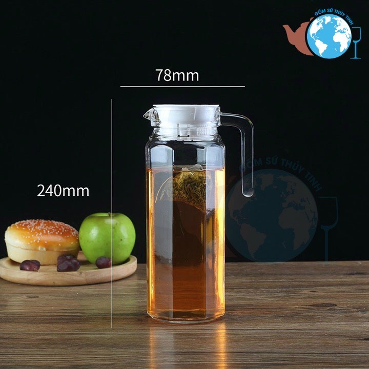 Bình thủy tinh miệng rót có quai cầm - loại lục giác dày đẹp 1000ml