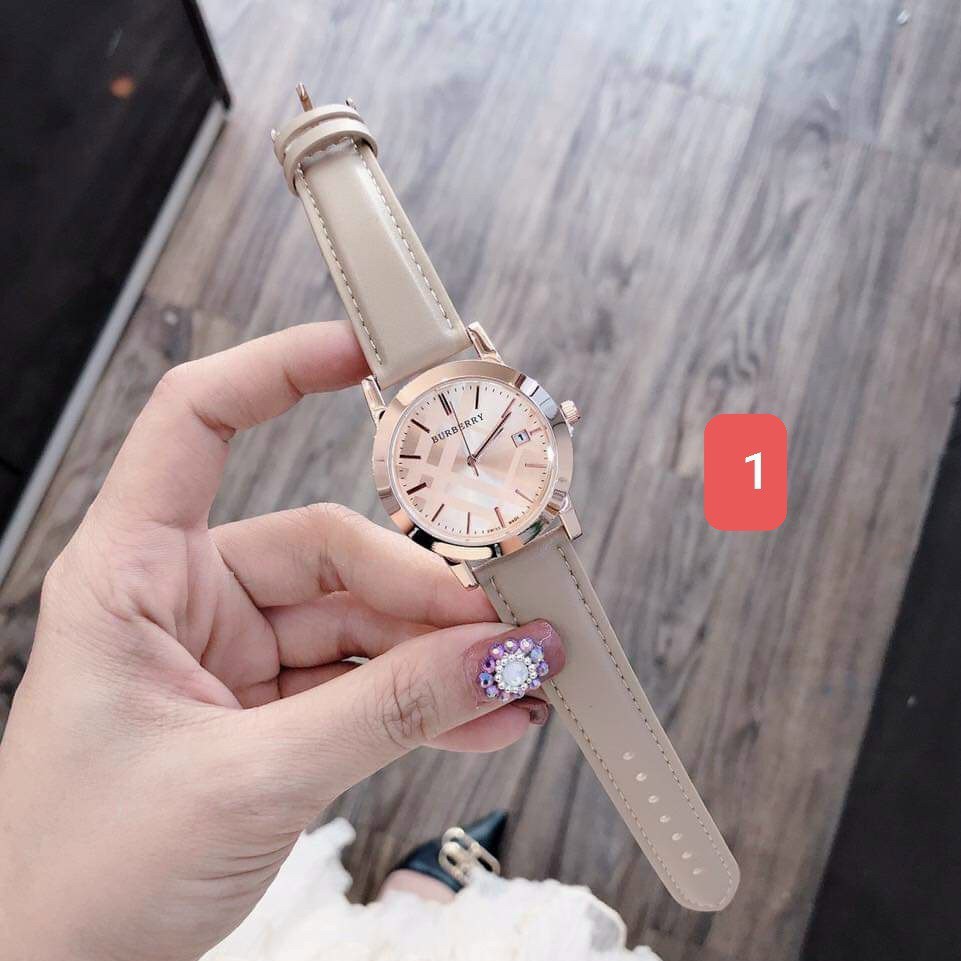 (Thẻ bảo hành 12 tháng) Đồng hồ dây da nữ Burberry mặt hồng, bảo hành 12 tháng, có box | BigBuy360 - bigbuy360.vn