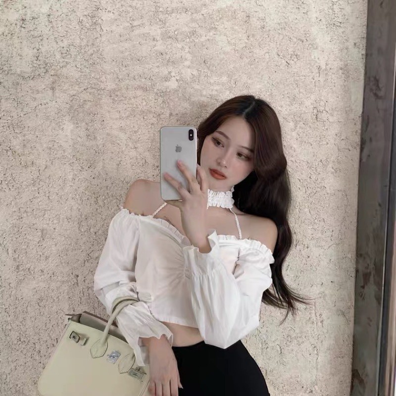 [Có sẵn+ảnh thật] Áo sơmi croptop mix choker cá tính mẫu | BigBuy360 - bigbuy360.vn