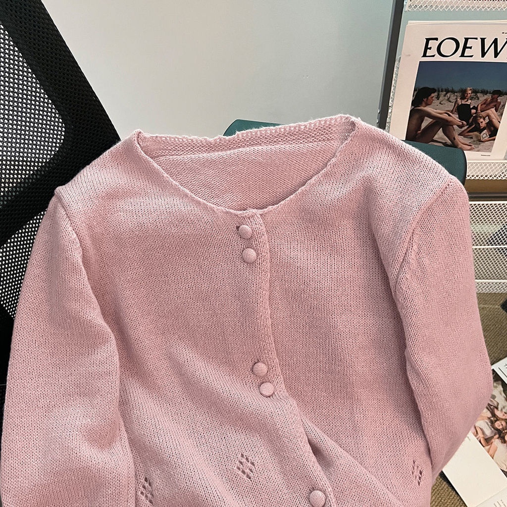 Áo Khoác cardigan Dệt Kim Mỏng Sáp Mềm Mại Dáng Ngắn Tay Dài Thời Trang Mùa Thu Cho Nữ