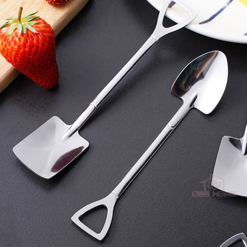 Thìa inox hình xẻng cao cấp ăn trái cây, bánh kem - BEEHOME - Nĩa inox hình xẻng ăn tráng miệng không gỉ