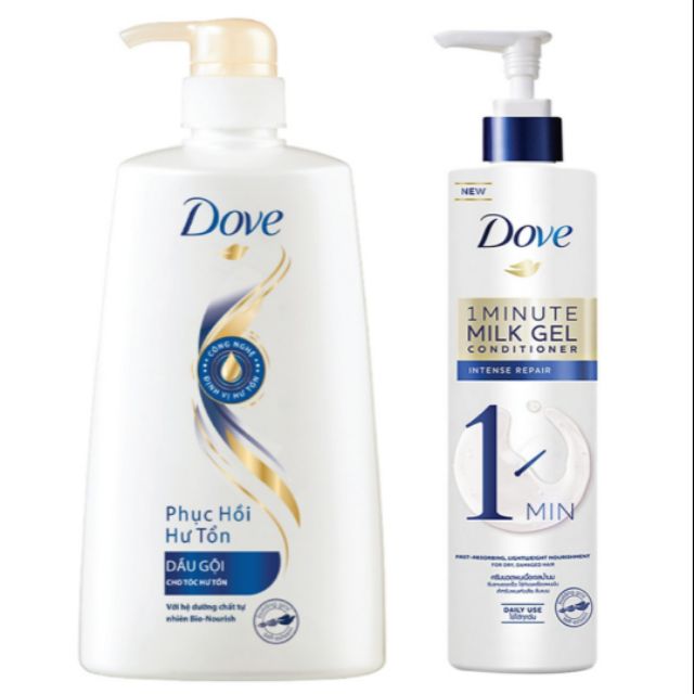 Combo Dầu Gội Dove Phục Hồi Hư Tổn (650g) Và Kem Xả Dove Phục Hồi Hư Tổn 1 Phút Dạng Gel Sữa Dưỡng (150ml)