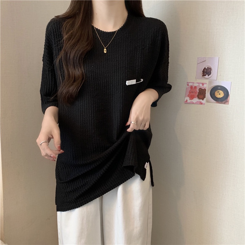 SUXI Áo thun tay ngắn cổ tròn màu sắc đơn giản dành cho nữ