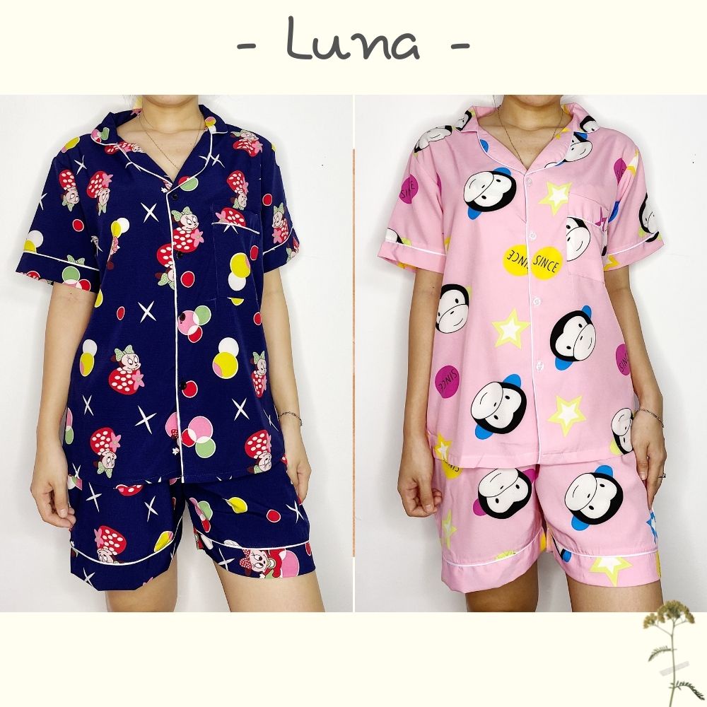 Bộ đồ pijama lụa mặc nhà nữ lụa Thái thoáng mát họa tiết hình thú bigsize LUNA