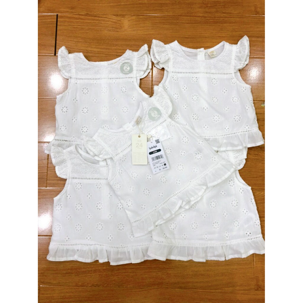 Áo váy Yampi trắng chất thô kiểu đục lỗ