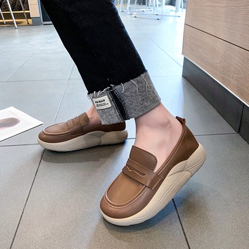 Giày lười da mềm IELGY mũi tròn phong cách thời trang Anh Quốc cho nữ