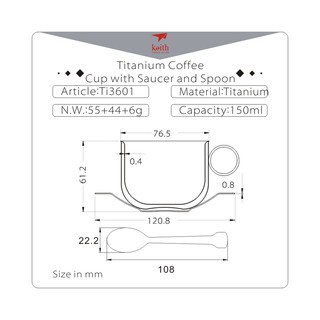 Bộ tách uống cà phê Titanium Keith Ti3601