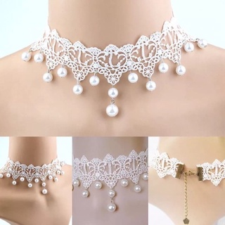 Choker ren trắng đính ngọc trai a122