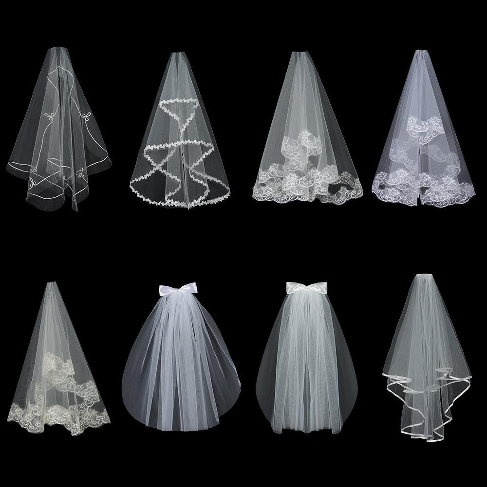 LAY Mạng Che Mặt Cô Dâu Màu Trắng Ngà Ngắn Viền Ren Đơn Giản Thanh Lịch Kèm Lược