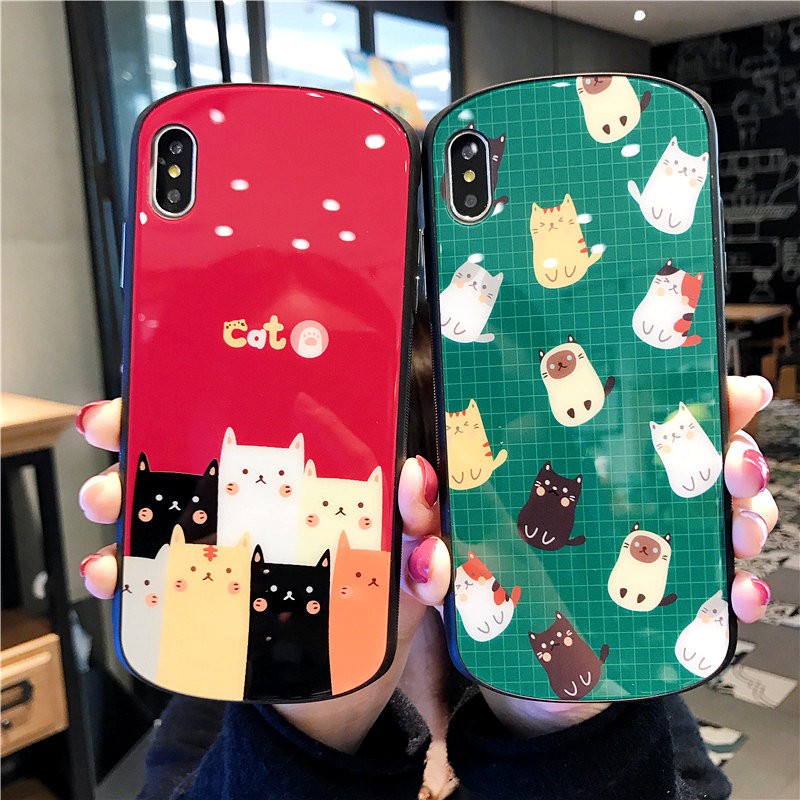 [ IPHONE ] Ốp Lưng Kính Cường Lực Viền Cong Cat - K032