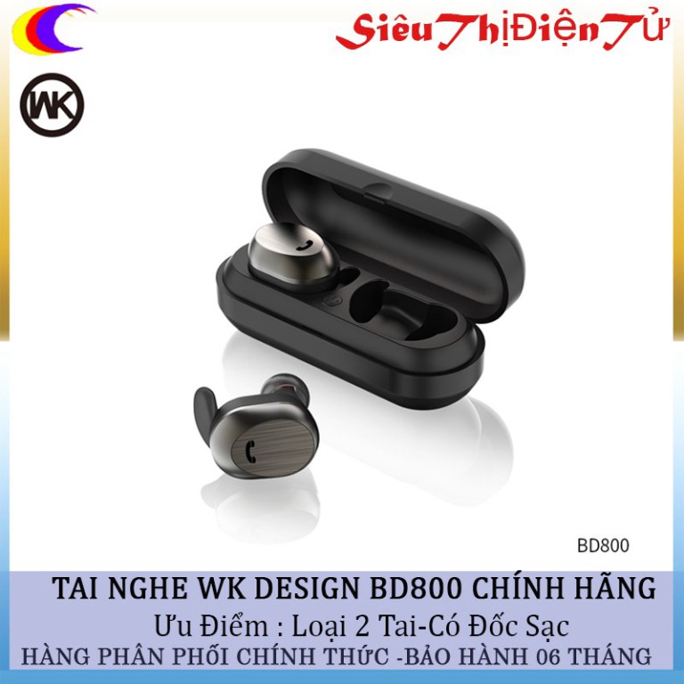 TAI NGHE BLUETOOTH WK DESIGN BD800 - TAI NGHE KHÔNG DÂYLOẠI 2 TAI NGHE- TAI NGHE CÓ MIC TIỆN CHO ĐÀM THOẠI ♥️♥️