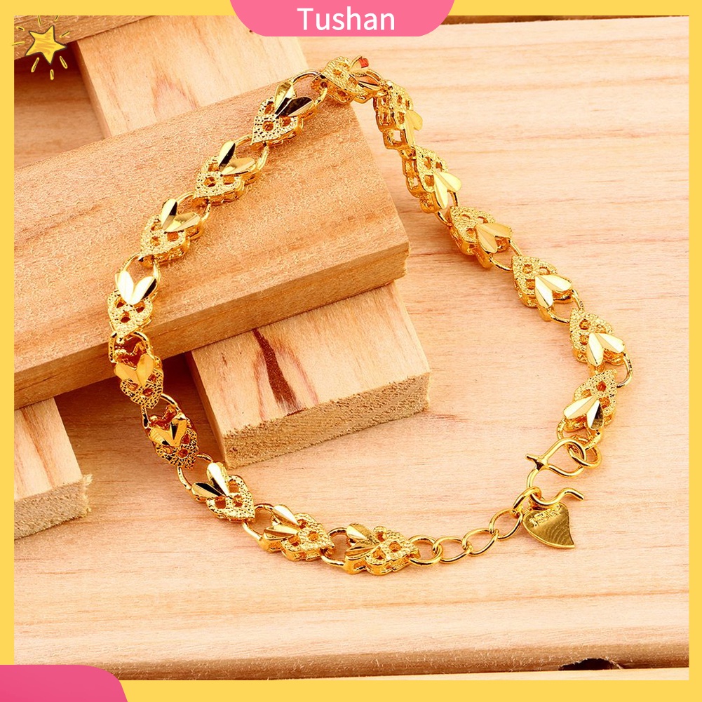 Vòng đeo tay mạ vàng hình trái tim xinh xắn dành cho nữ