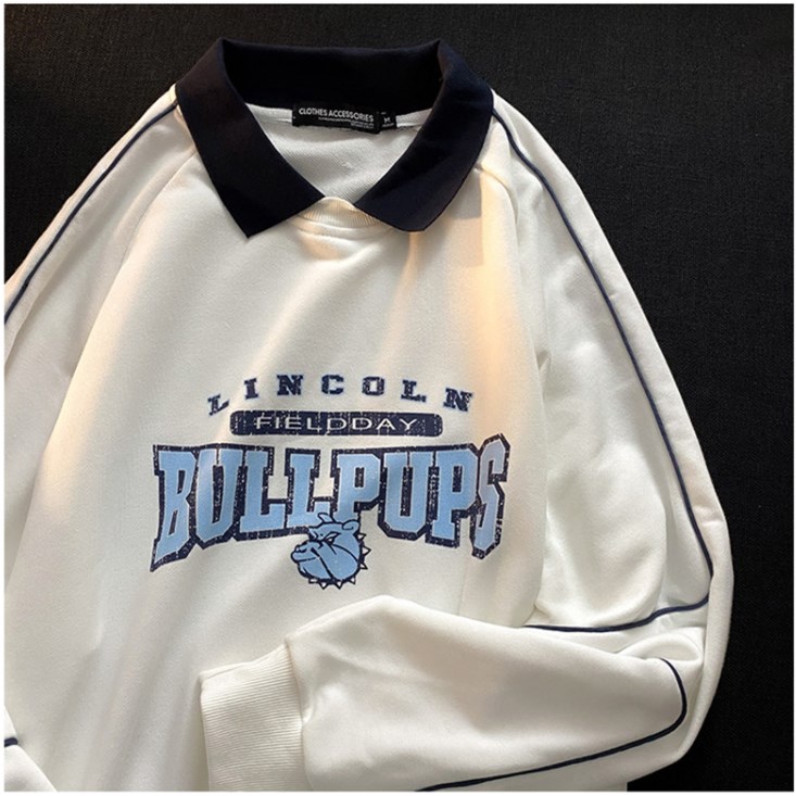 Áo Thun Polo Dài Tay In Chữ Phong Cách Retro Cho Nam Nữ