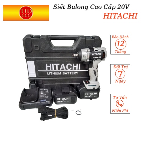 Siết Bulong HITACHI 20V Hàng Loại 1 Lõi Đồng Không Chổi Than 3 Đèn Led Trợ Sáng Pin Sử Dụng Rất Bền. Hàng Cao Cấp