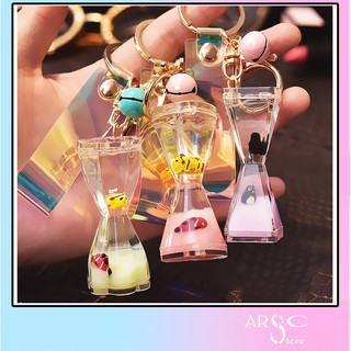 Móc khóa dạng đồng hồ cát chai nhựa cứng cao cấp đủ màu sắc hot trend