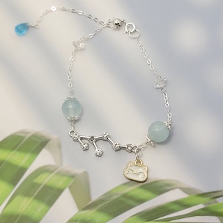 Vòng tay Aquamarine xích bạc charm cung hoàng đạo