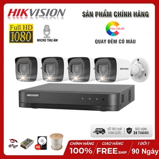 BỘ CAMERA GIÁM SÁT CÓ MÀU BAN ĐÊM HIKVISION 2.0MP -FHD 1080P, CÓ MIC THU ÂM, ĐỦ PHỤ KIỆN LẮP ĐẶT - BẢO HÀNH 2 NĂM