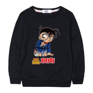 Bé Trai Hoạt Hình Hàng Hóa Thám Tử Lừng Danh Conan Cổ Tròn Áo Nam Nữ Học Sinh Dài Tay Quần Áo Cotton Nguyên Chất Chui Đầu Top