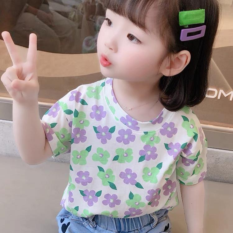 2022✿ Áo Thun cotton Tay Ngắn In Hoa Mùa Hè Mới Cho Bé Gái