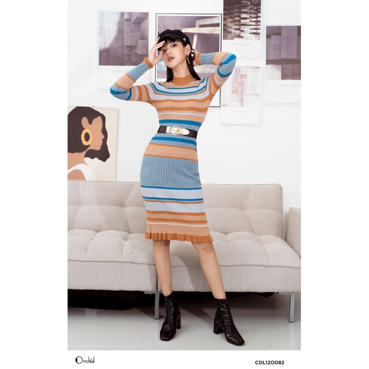 Đầm body nữ Hàn dáng ôm,dài tay, chất liệu len hàn cao cấp - Orchid CDL12O082