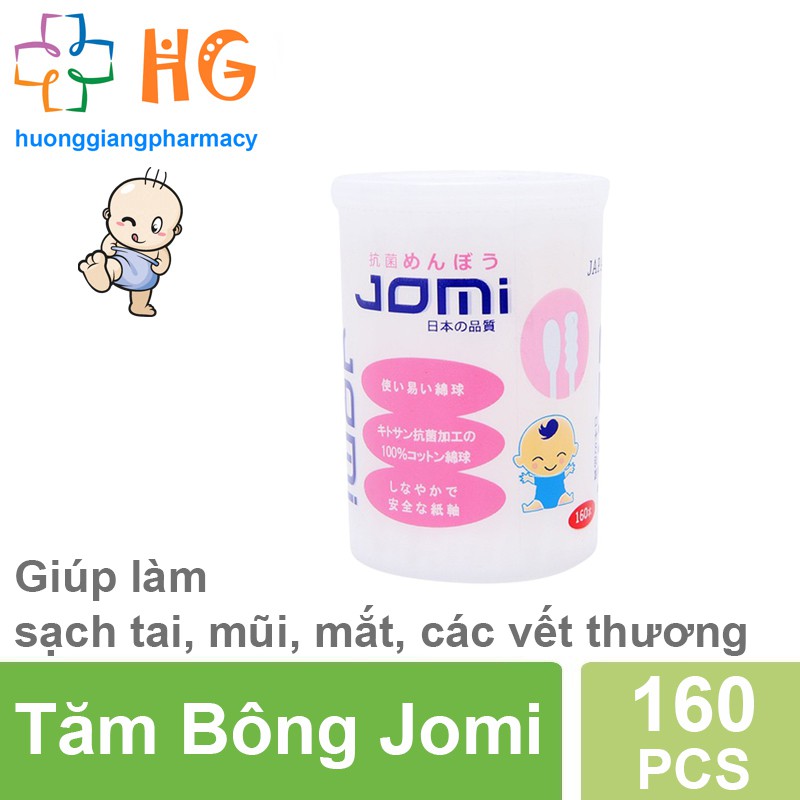 Tăm bông kháng khuẩn trẻ em Jomi (Hộp 160 chiếc)