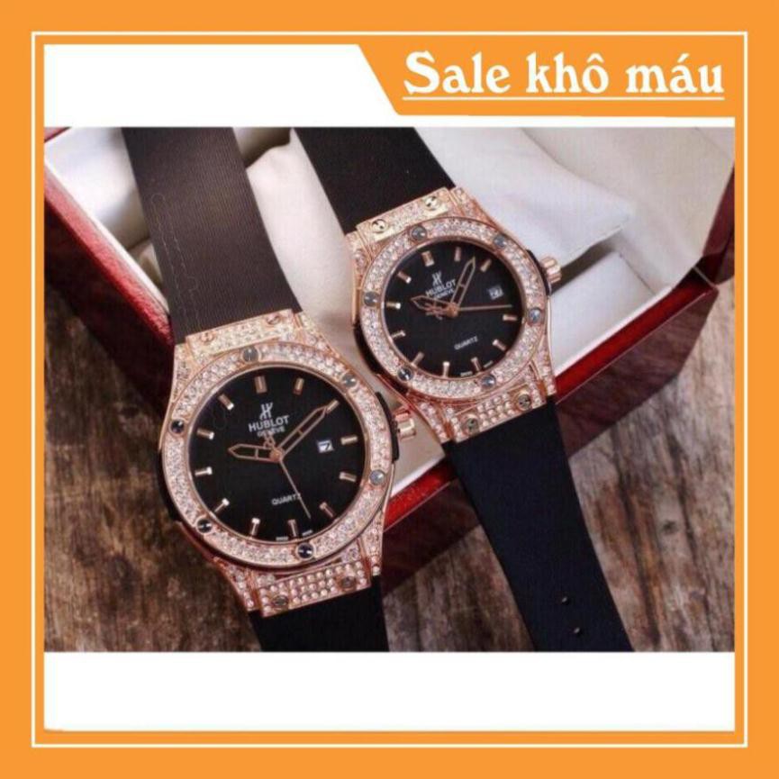 [Free Ship]  [Chất] Đồng Hồ Nam Nữ Hublot HBL2424 Dây Silicon Hương Vani Mặt tròn viền đính đá MTP-STORE