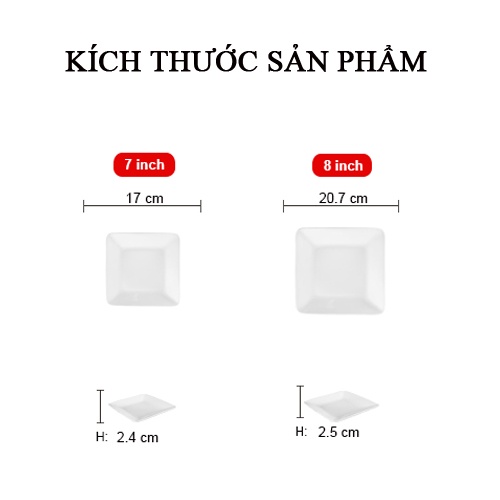 Đĩa Vuông Sứ Trắng Long Phương Kích Thước 7Inch, 8Inch