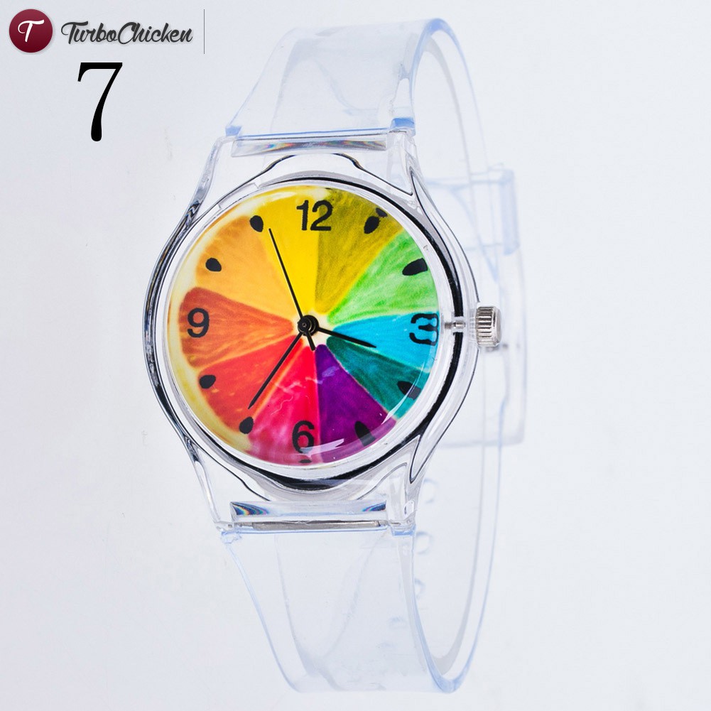 #Đồng hồ đeo tay# Fashion Women Wristwatches Plastic Cartoon Clock Transparent Strap Student Sport Watches Lady Girls Casual Quartz Watch