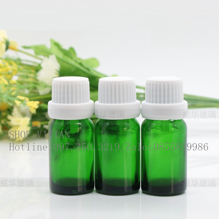 Lọ đựng tinh dầu 10ml, thân xanh lá cây, nắp vặn nhỏ giọt