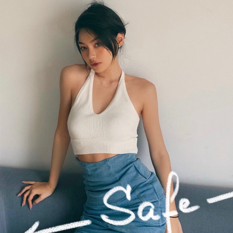 Áo Croptop Dệt Kim Thiết Kế Quyến Rũ Cho Nữ
