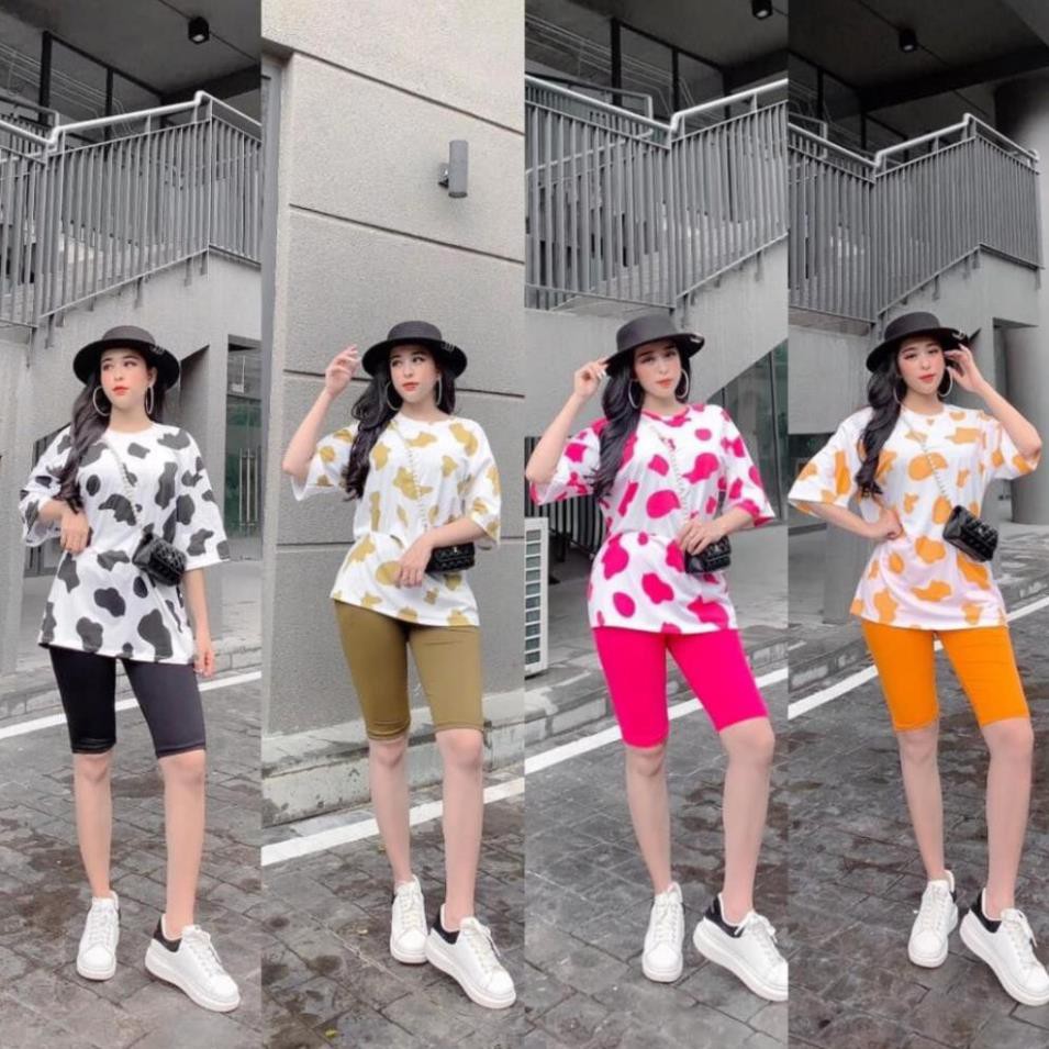 Đồ Bộ Nữ TS04228 Đồ Bộ Mặc Nhà Chất Cotton 100% Co Dãn Đanh Mịn Quần Ngố Lửng In Hình Bò Sữa Size 40KG - 80KG