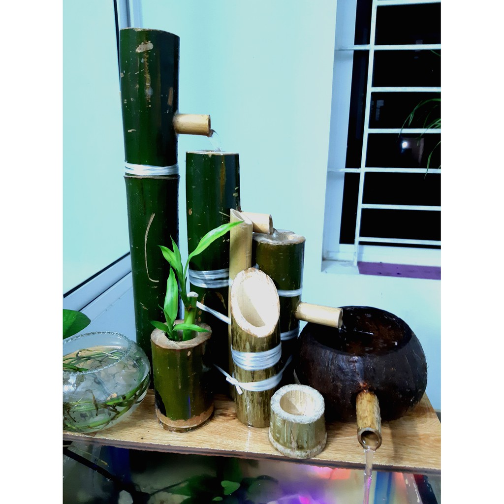 Thác nước phong thủy bằng tre+dừa
