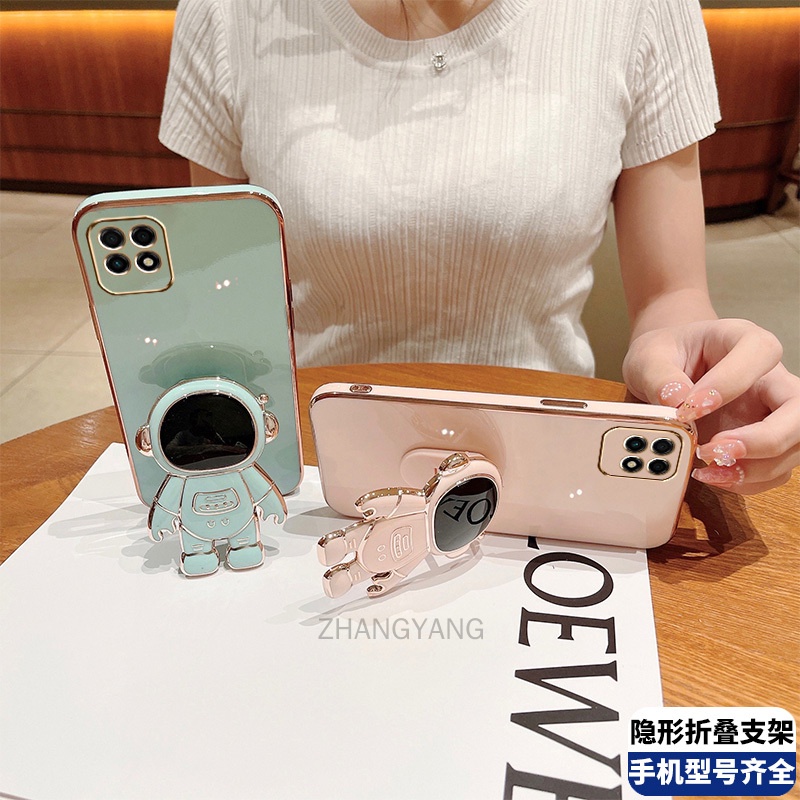 ốp lưng Realme 8i TPU Mạ điện 3D Phi hành gia có chân đế ốp điện thoại Realme 8i