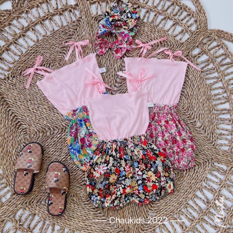 Bộ hè bé gái, set Jum áo hồng quần hoa bé gái