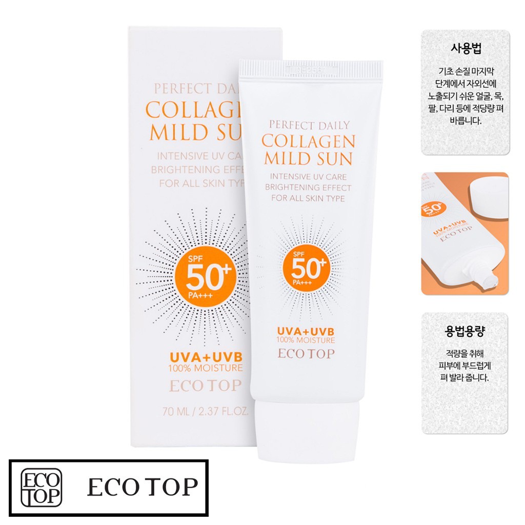 Kem chống nắng dưỡng da bố sung collagen Ecotop Perfect Daily Collagen Mild Sun SPF50+ PA+++ 70ml