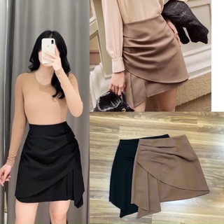 Chân váy chữ A vạt chéo xếp ly