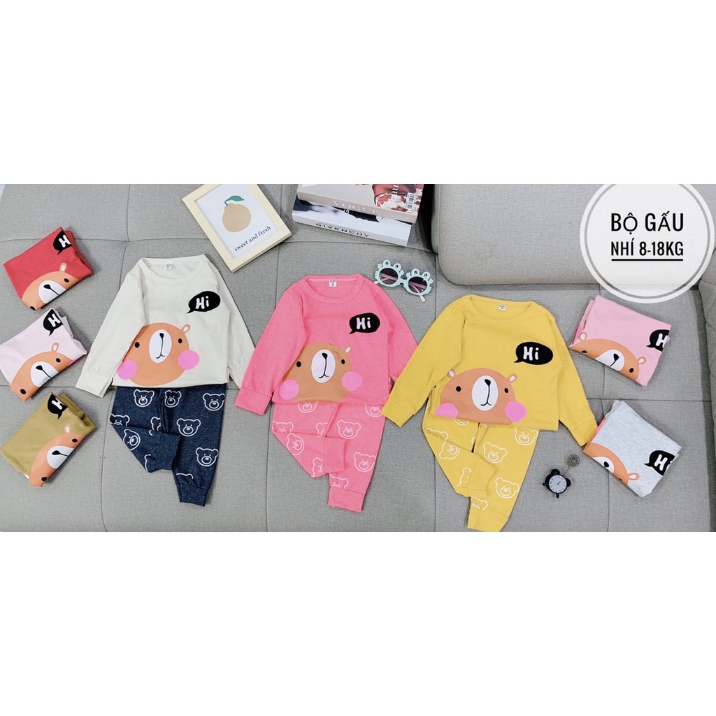 Bộ dài tay cotton, bộ thu đông hình gấu cho bé 1-5 tuổi(8-18kg)