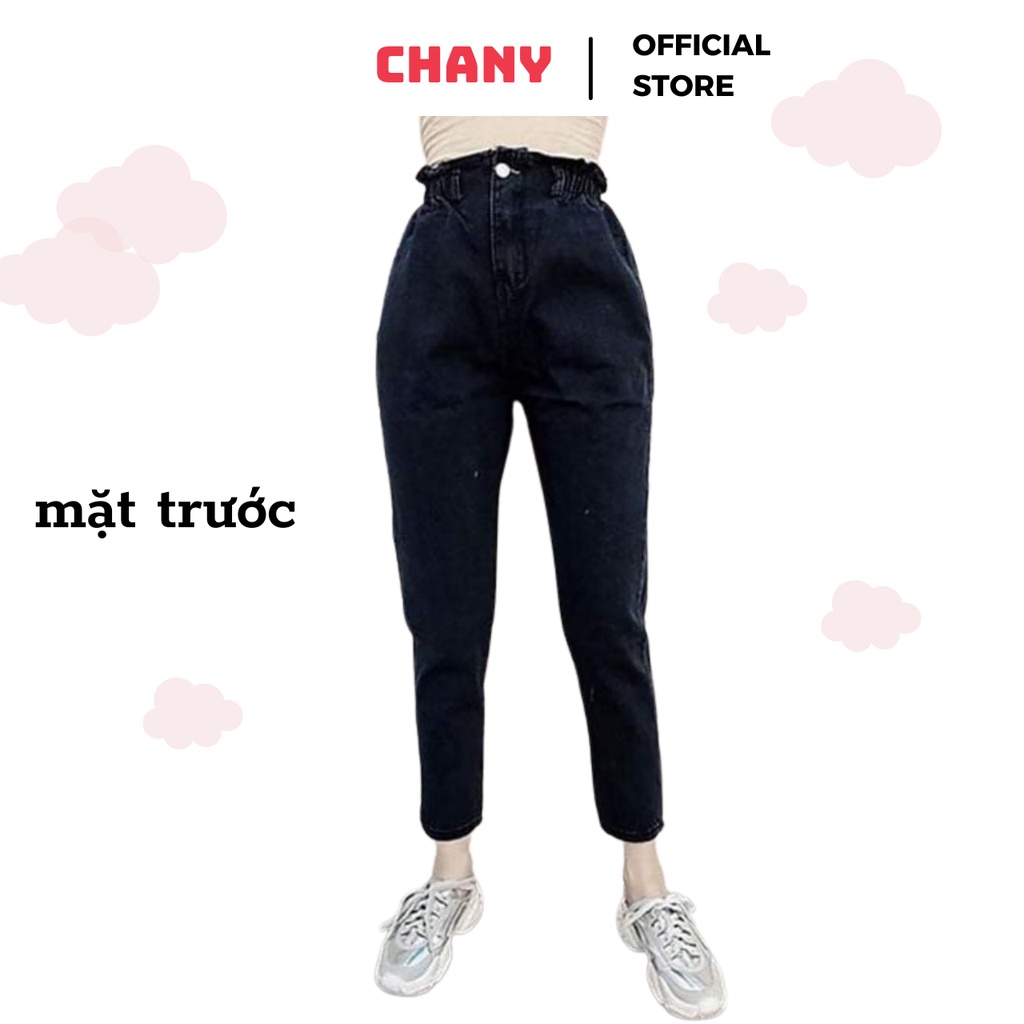 Quần baggy nữ Jeans lưng cao cạp chun sau Bigsize