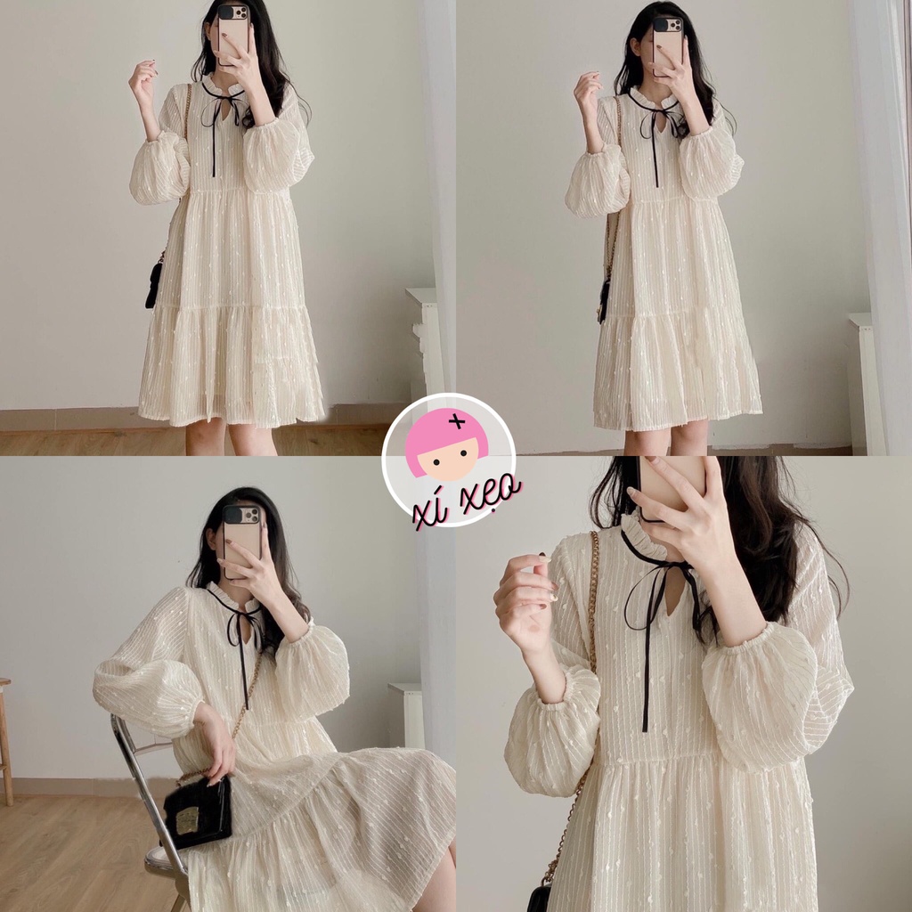 Đầm vải kim sa cao cấp dáng suông babydoll tiểu thư phong cách Hàn Quốc xixeoshop - v94