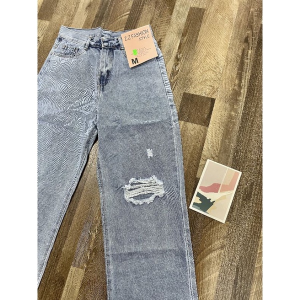 Quần jeans suông ống rộng nữ rách gối - kiểu dáng đơn giản basic ( kèm vid/ảnh thật ) | BigBuy360 - bigbuy360.vn