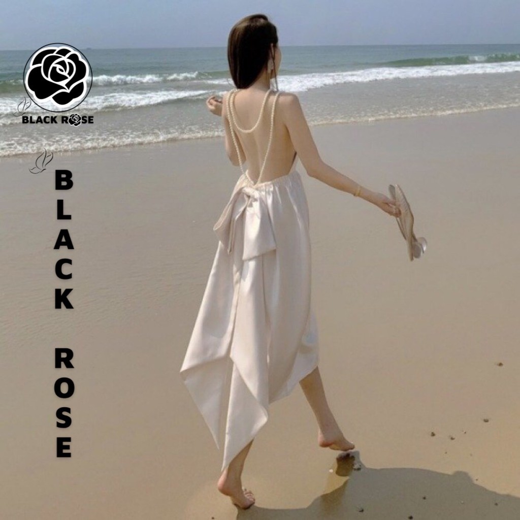 Váy Đầm Dự Tiệc Đi Biển Sang Chảnh Hở Lưng Sexy BLACK ROSE Váy 2 Dây Ngọc Đẹp Cao Cấp - TẤM BOUTIQUE