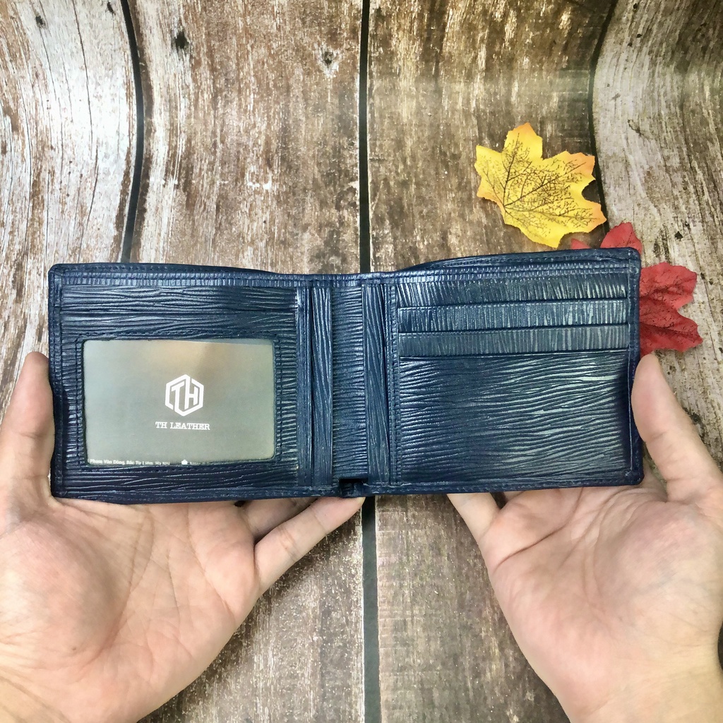 Ví Nam  Da Bò EPI Cao Cấp, Bóp Da Bò Thật, Lót Trong Da Heo, Màu Xanh Navy Dáng Ngang - BH 24 Tháng