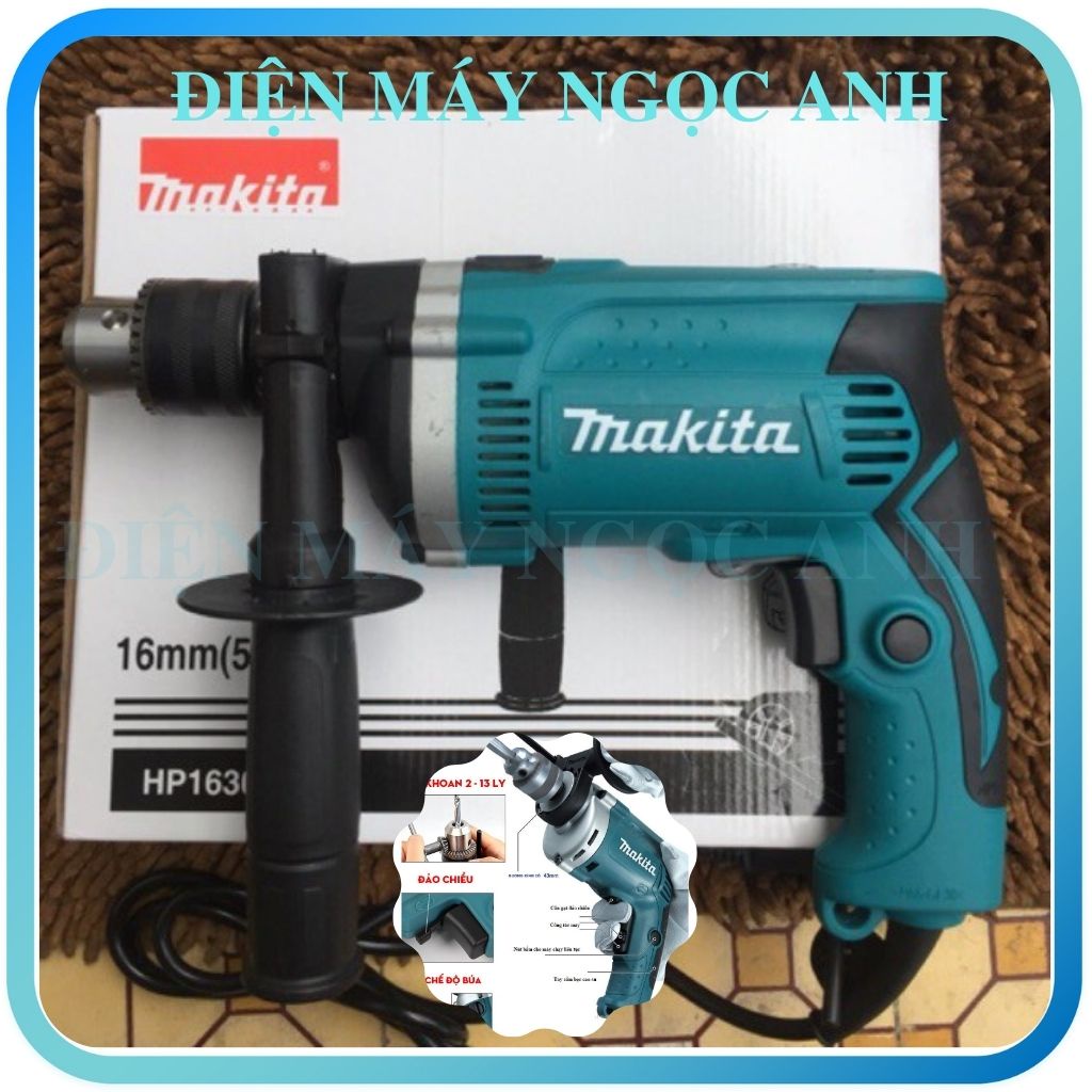 Máy khoan đục bê tông tường cầm tay bắn bắt vặn vít Makita HP1630 điện mini đa chức năng giá rẻ