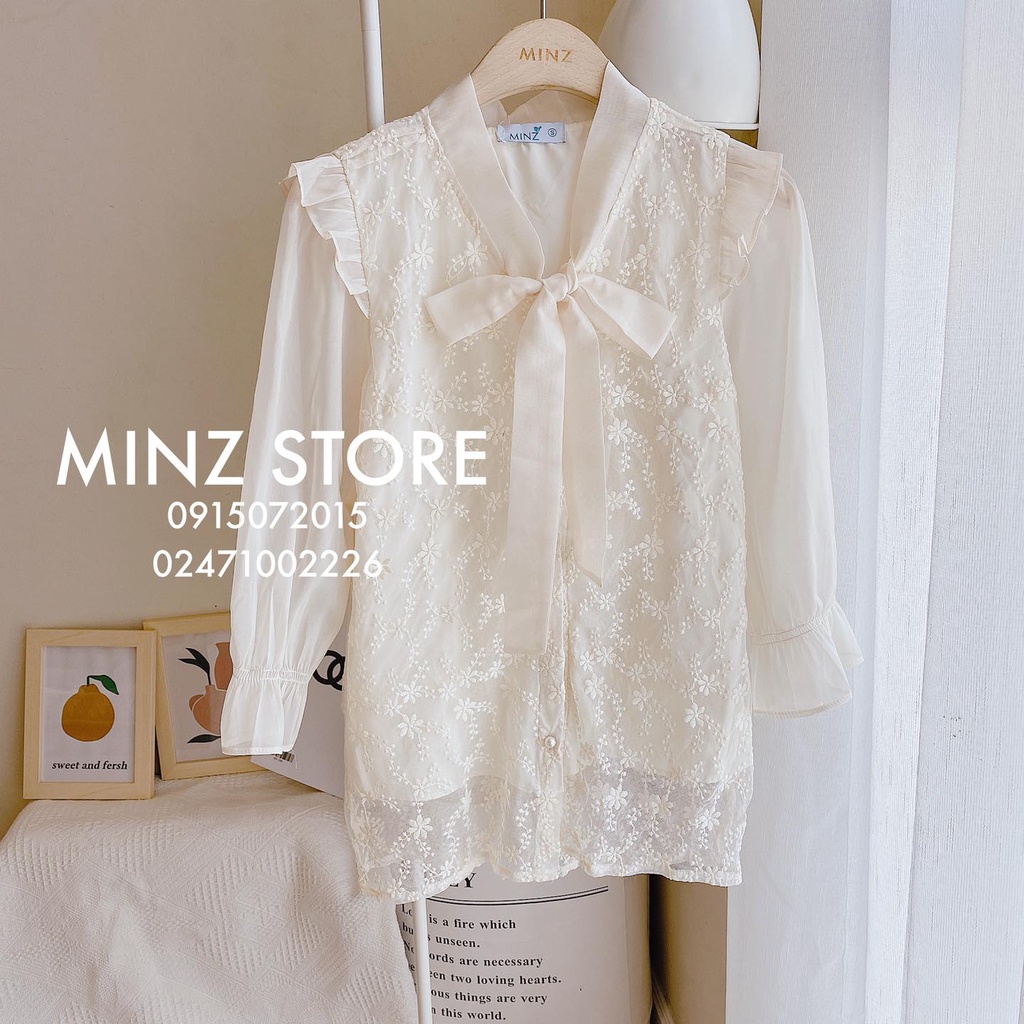 Áo tơ buộc nơ thân ren (2 màu)