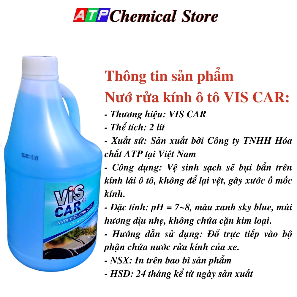 Nước rửa kính ô tô VIS Car, nước rửa kính ô tô cao cấp đổ trực tiếp dung tích 2 lít - ATP Chemical Store
